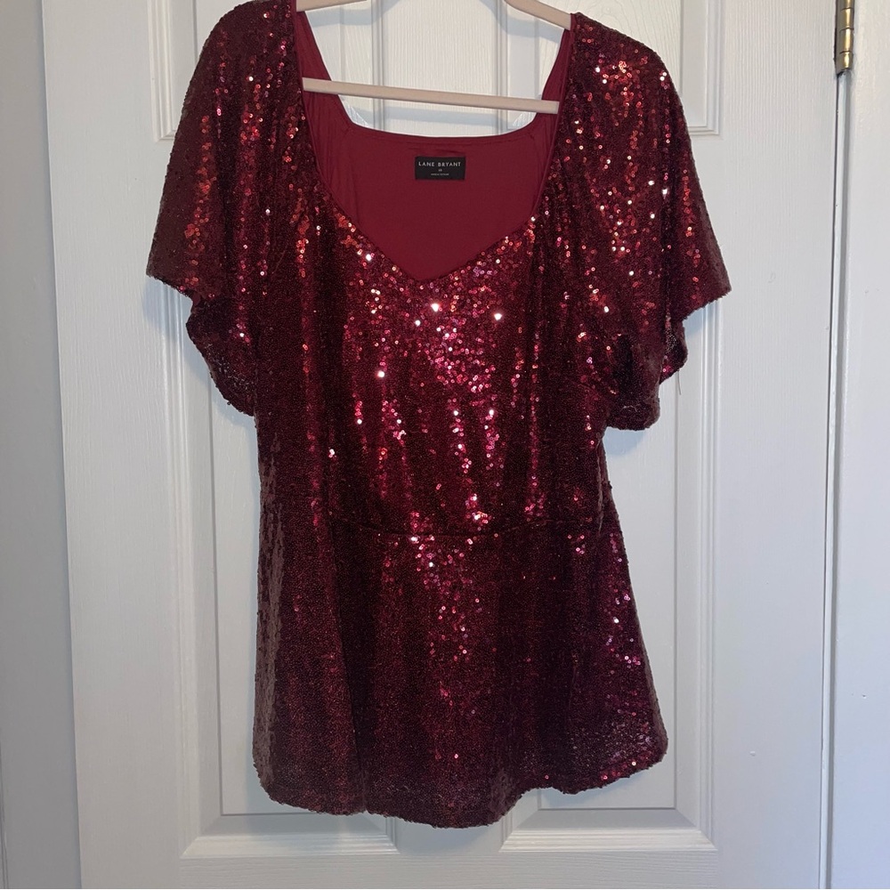 Lane Bryant Red Sequin Peplum Top